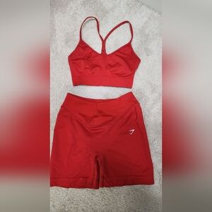 Red Gymshark Sports Bra and Shorts Set